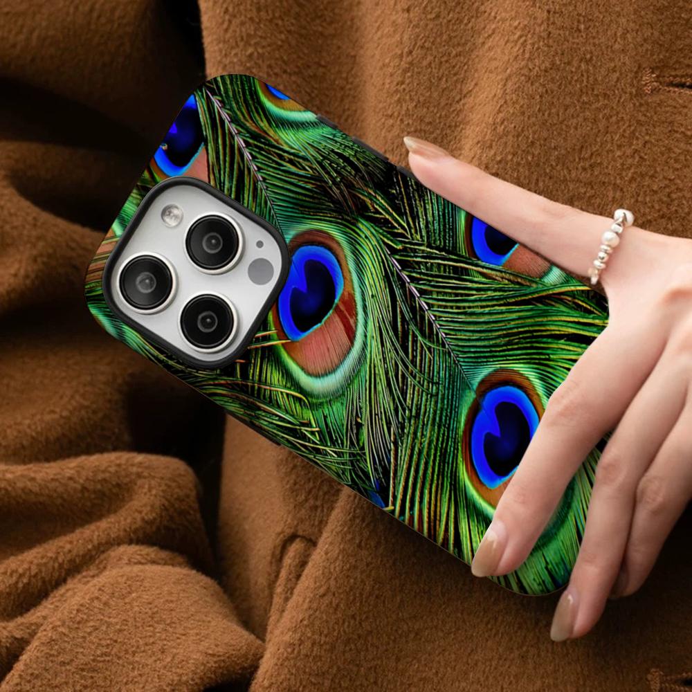 Peacock Feathers Phone Case For IPhone 16 15 14 13 12 11 Pro Max Plus Samsung S24 S23 Ultra Glossy HD Hard PC Cover