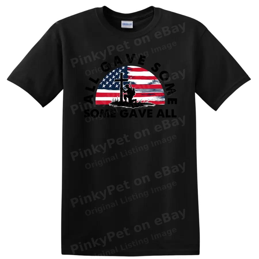 American Flag Soldier Cross T Shirt Memorial Tribute Military Tee