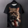 Fun Cat Pattern Printed T-shirt Summer Casual Loose Round Neck Short Sleeved Men's T-shirts