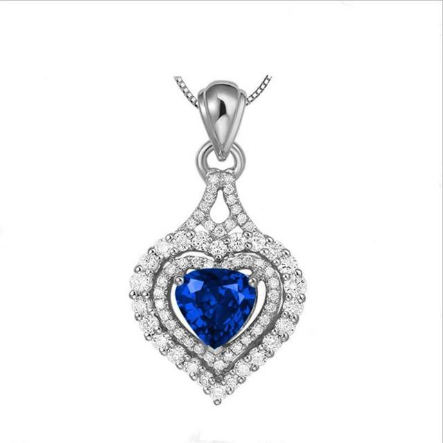 Trendy Zircon Blue Heart Pendant Necklace Girls Choker Accessories Charm Silver 925 Women Box Chain Rose Gold Necklace Female