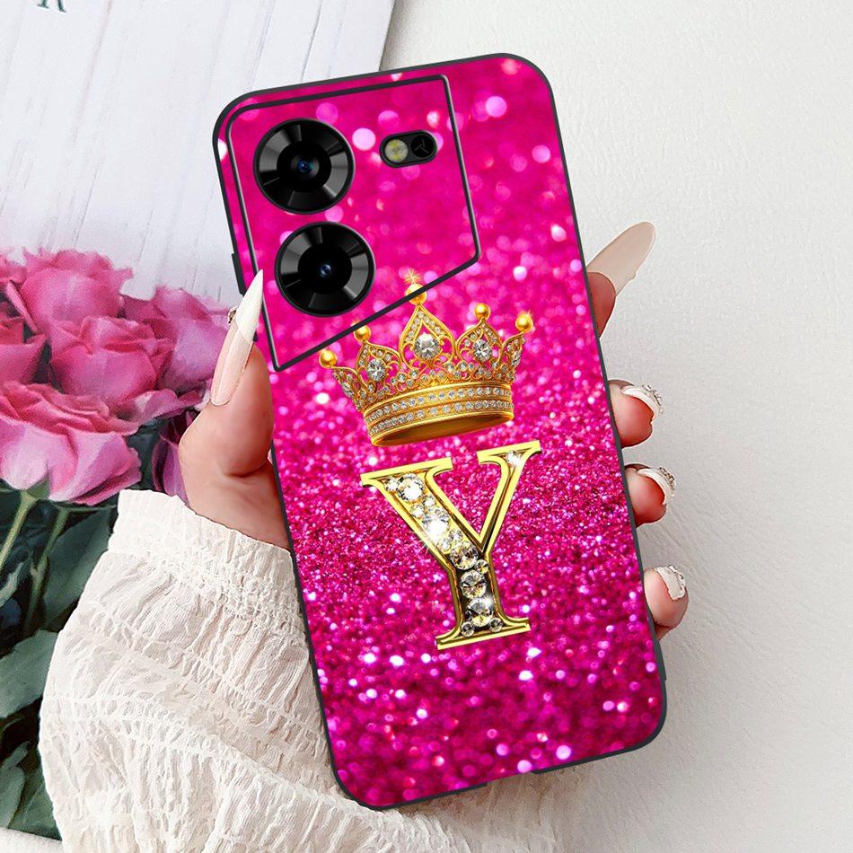 Для Tecno Pova 5 LH7n / Pova 5 Pro LH8n Модный Чехол для Телефона с Буквой Короны Для Tecno Pova5 5Pro 5G Черный Силиконовый Мягкий Чехол Бампер