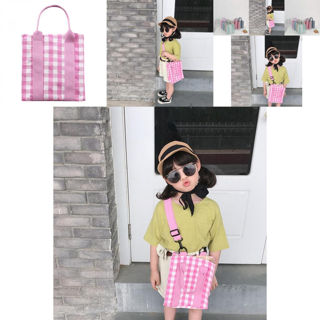Trendy Children's Shoulder Bag Versatile Plaid Canvas Crossbody Bag For Kids