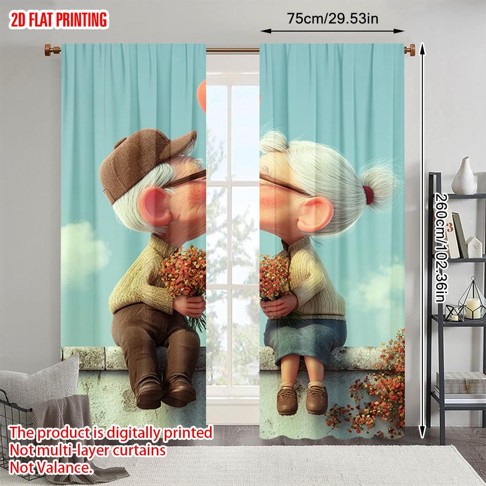 2pcs, plane printing Print Curtains Grandparents embrace1 Polyester (without rod) Room Decor for Kitchen, Bedroom & Living