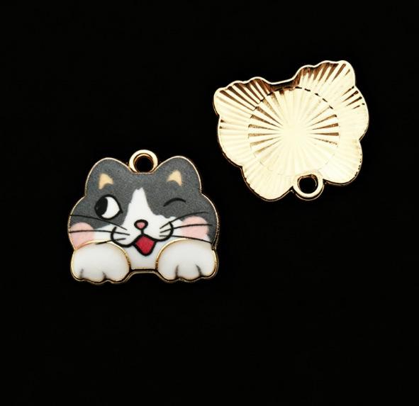 Alloy Drip Oil Cat Pendant, 18x16mm - Cute DIY Korean Style Jewelry Accessory