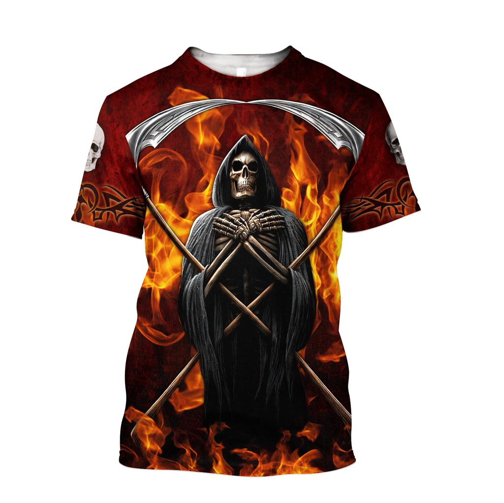 Summer Men T-Shirts 3D Printed Devil and Angel Skull Hip Hop Breathable Casual Round Neck Tops Short Sleeves Clothing