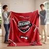 Red Background with a Shield Logo and Black and White Ribbon Patterns. for All Seasons Blanket Lunch Break Throw Gift