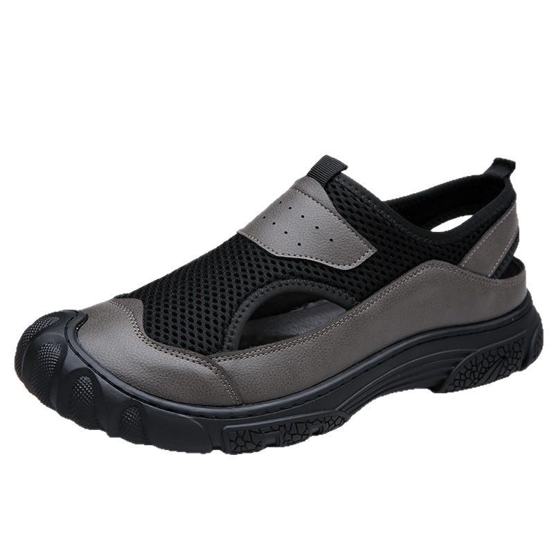 2025 New Men's Shoes Summer Trend Mesh Shoes One-pedal Business Leisure Foot Cover Leather Sandals Men