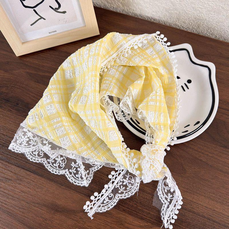 Women Triangular Scarf Summer Thin Sun Protection Lace Headscarf French Breathable Versatile Hair Band Funny Girl Cute Headscarf