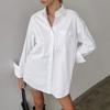 Solid Color Simple Fashion Casual Loose Clothes White Shirts Summer  Turn Down Collar Blouse Long Sleeve Women Tops 28686