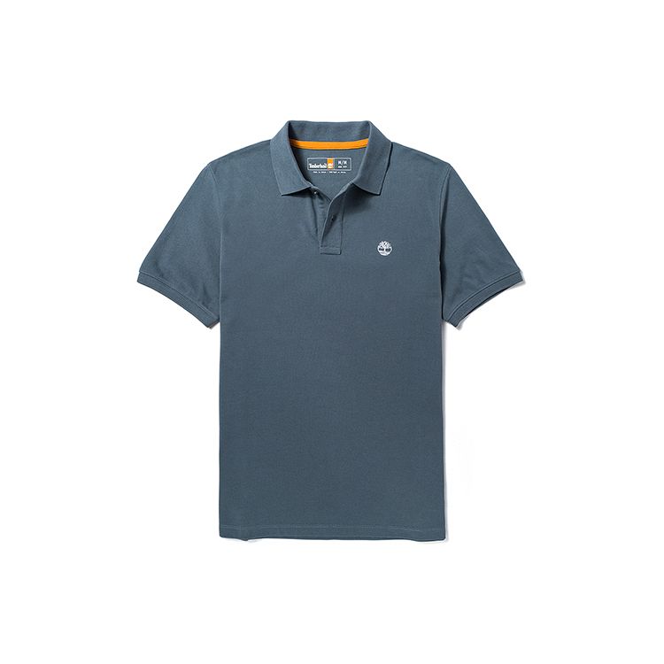 Timberland Solid Logo Outdoor Casual Loose Short Sleeve Polo Shirt Men Polo Shirts Rock-Blue A24H2-DH3A