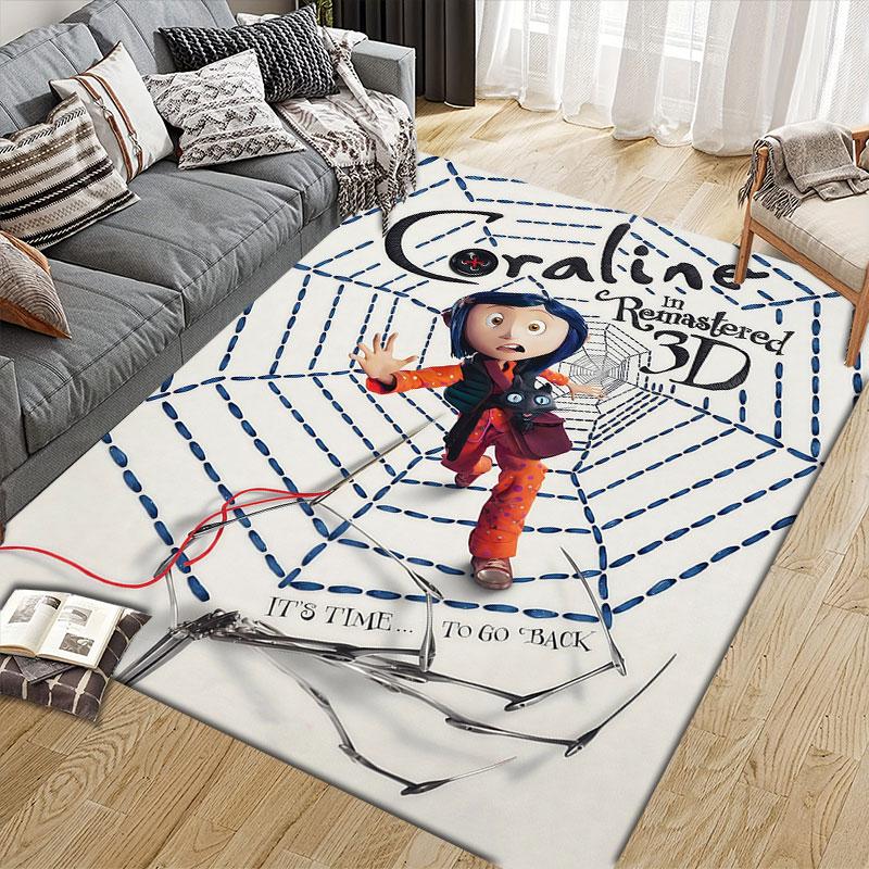Coraline Jones Poster Flannel Printed Carpet, Home Sofa Decoration for Living Room & Bedroom, Non‑Slip Play Flannel Floor Mat for Game Room