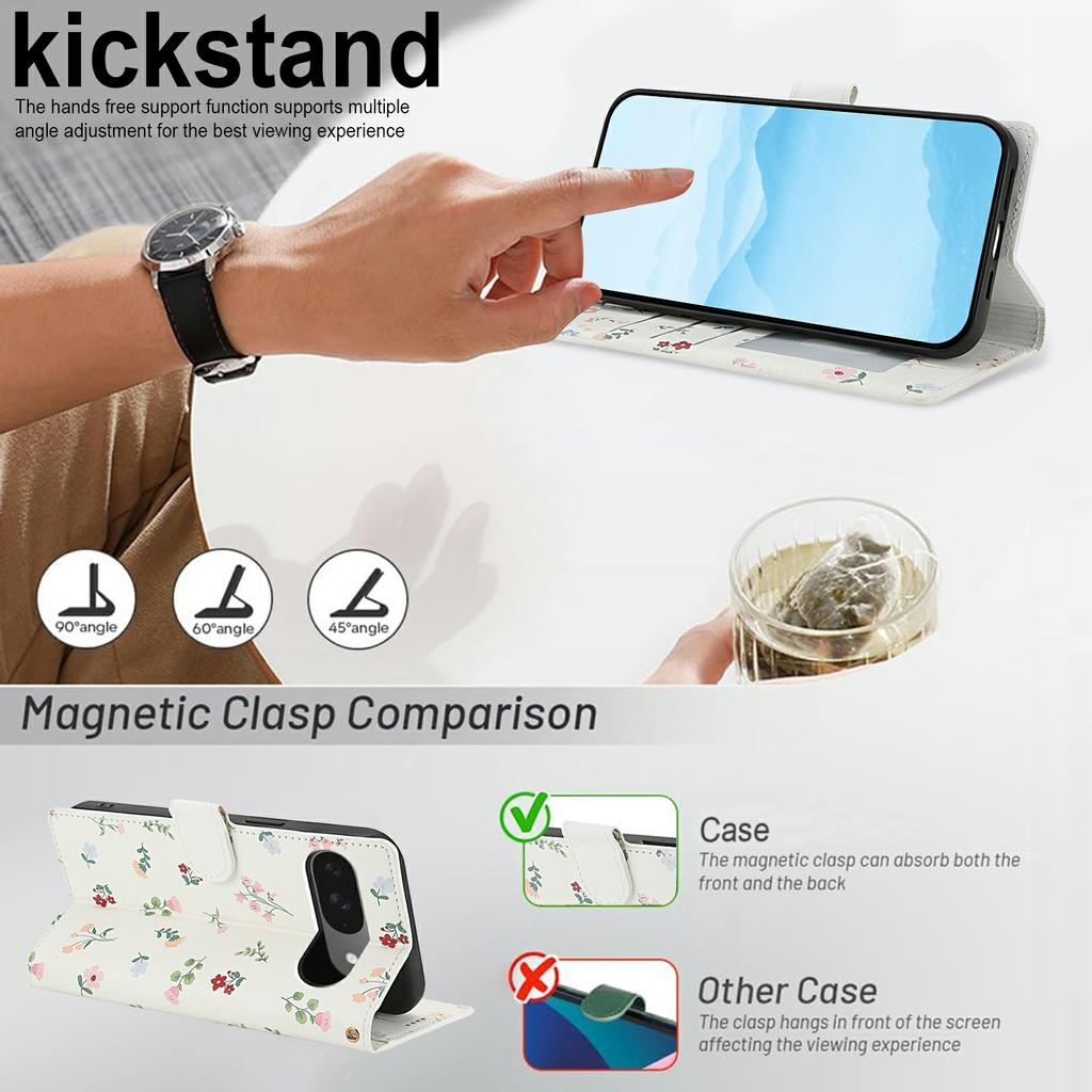 Wallet Case for Google Pixel 10 Pro/10/9 Pro/9 Rhombic Floral Design Leather Flip Phone Cover with Strap