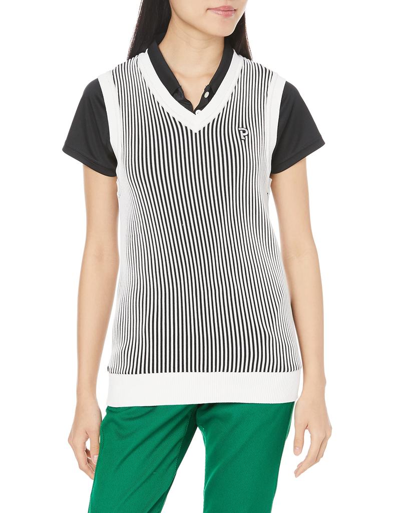 Knit Cotton PG Logo Long Heat UV Protection X Dark Navy 0 [Pearly Gates] Women's Vest, Beam, Knit, Pattern, Anti-see-through, Shielding, / 055-3173204