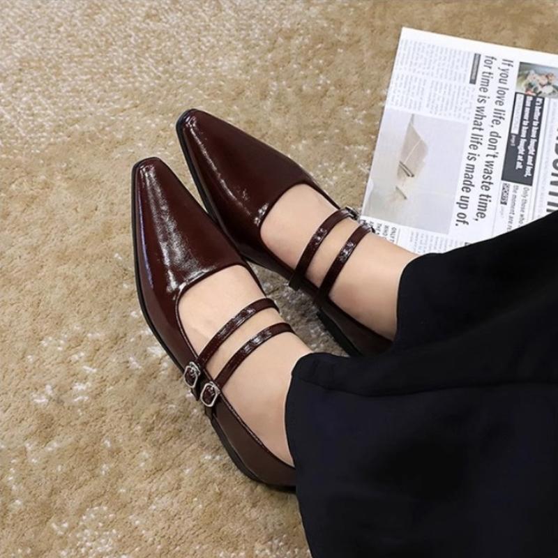 New Pointed Toe Women Shoes Fashion Shallow Buckle Shoes Ladies Dress Low Heel Leather Shoes