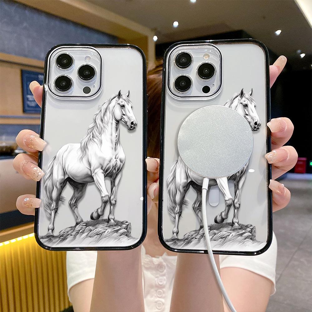 Ozon популярный арт-скетч белый конь чехол для мобильного телефона iPhone12 продвинутое магнитное притяжение прозрачный apple 17promax