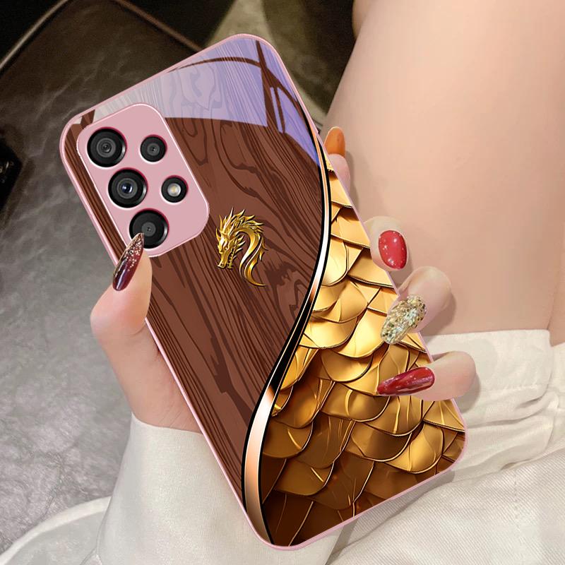 Чехол для телефона из закаленного стекла для Samsung Galaxy S10 4G S20 11E 30 S21 21Fe 22 Pro S23 Ultra 5G S8 S9 Plus Золотой с чешуей дракона