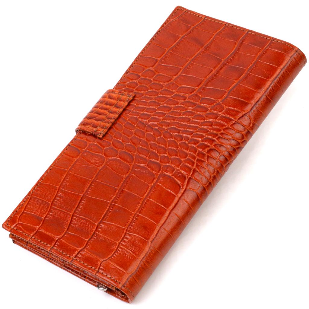 Лакированное вертикальное мужское портмоне из натуральной фактурной кожи с тиснением под крокодила CANPELLINI 21719 Коричневый