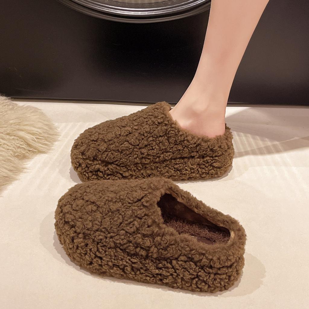 Retro Lamb Wool Plush Slippers Female Autumn and Winter New Bag Head Drag Fairy Lazy Cotton Drag a Pedal