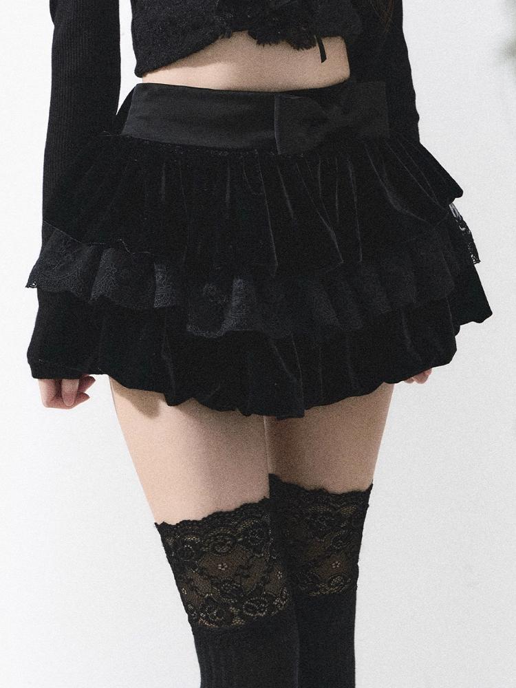 Кружевная пикантная плиссированная мини-юбка для девочек, женская юбка-трапеция, осень-зима, кавайная, милая праздничная юбка в стиле Харадзюку, корейская мода, повседневная юбка