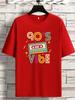 Unisexs Retro Music T Shirt 90S Vibe Old Cassette Tape Color Letter Graphic Print Short Sleeve Crew Neck Casual Cotton Male Tee