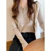 Spring Slim-fitting and Thin Round Neck Button-down Long-sleeved Knitted Sweater for Women's Commuting Inner Sweater Base