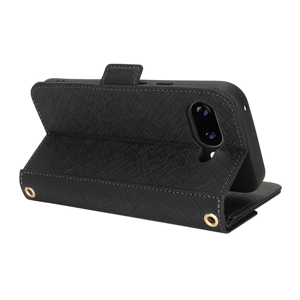 Чехол-подставка для Google Pixel 9a, текстура крест-накрест, кошелек из ПУ кожи, чехол для телефона с плечевым ремнем/зеркальцем для макияжа