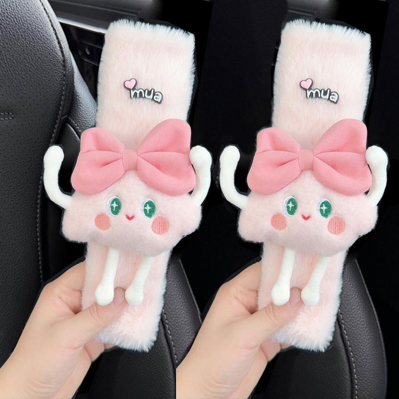 1/2pc Cute Cartoon Bow Clouds Car Seat Belt Cover Imitation Rabbit Fur Auto Seatbelt Safety Soft Plush Shoulder Pad Decrotion