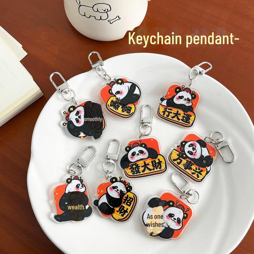 Cartoon Panda Keychain: Cute Acrylic Pendant for School Bags