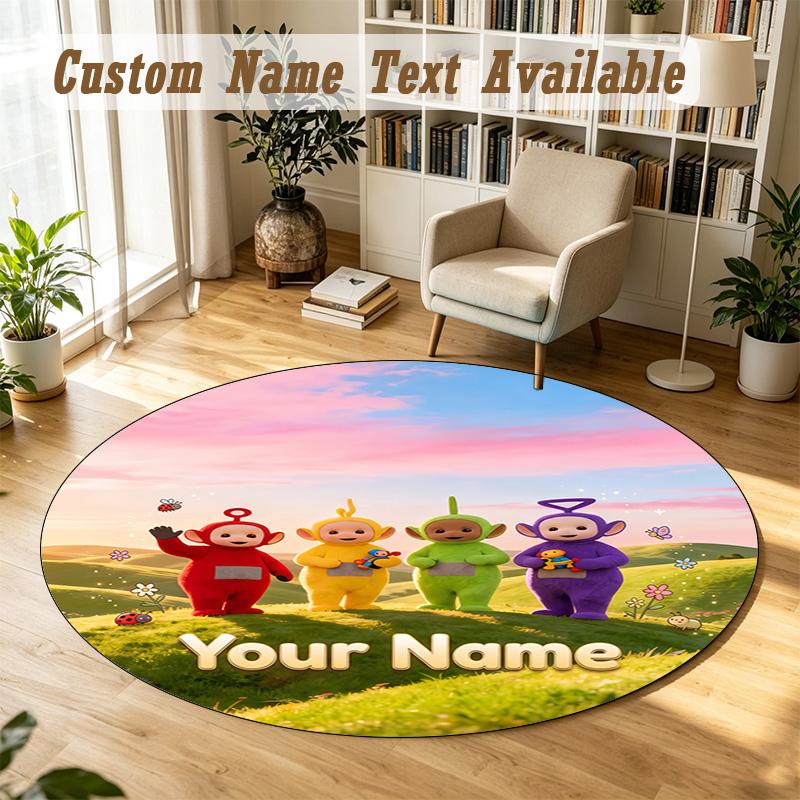 Round Rug Custom NameTeletubbies Pattern Non Slip Carpet Home Floor Decor