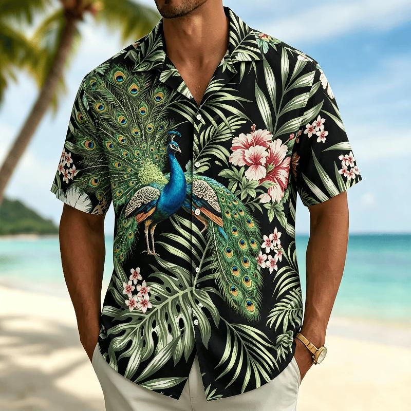 Men's short-sleeved shirt daily casual style Hawaiian shirt micro-elastic 1D digital printing shop