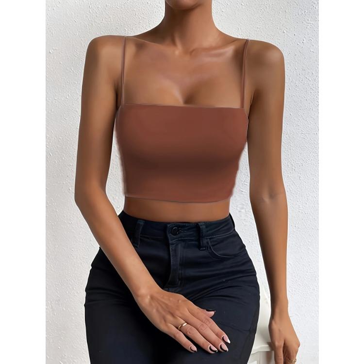 Chic Solid Spaghetti Strap Cami Crop Top - Flattering Sleeveless & Backless Design - Lightweight, Fashion-Forward Womens Clothin