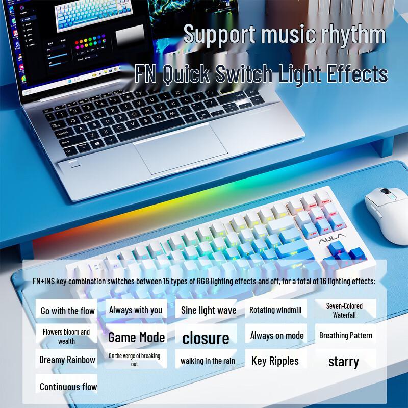 AULA L87 87-клавишная механическая клавиатура с RGB-подсветкой, с возможностью горячей замены, с тремя режимами подключения