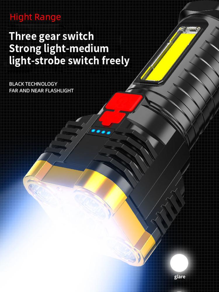 5 LED Flashlight High Power Rechargeable Waterproof Led Long-range Spotlight Battery Display COB Light Outdoor Multi-function
