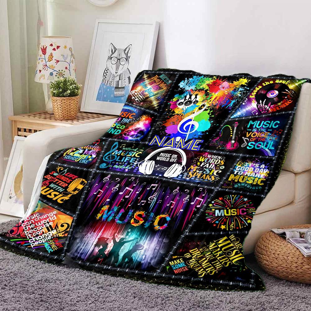 Music Quotes And Symbols Collage Cozy Blanket Customize Text Ultrasoft Great For Sofa Couch Office Bed Picnics Allseason Use Cozy Home Lovers Suitable