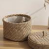 Weaving Snack Storage Box Jute  Sundries Storage Baskets With Lids Wardrobe Table Round Gift Box Wicker Seagrass Flower Pot