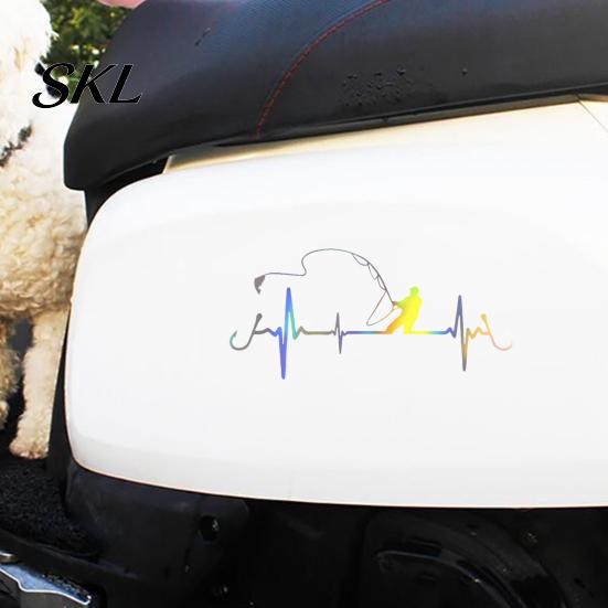 Decorative Auto Accessory for Anglers Fishing Heartbeat Car Sticker Decal, 6.7" x 3.1" Waterproof Vinyl Window Decal PVC Vehicle Graphic Decoration,