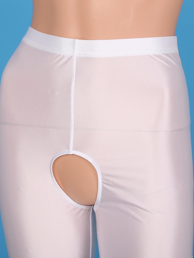 Womens Short Leggings Shiny Cutout Tights Stretchy Base Bottoms