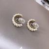 Letter C Design Earrings Without Ear Holes Zircon Pearl Hoop Clip On Earrings Women Party Ear Cuff Birthday Gifts