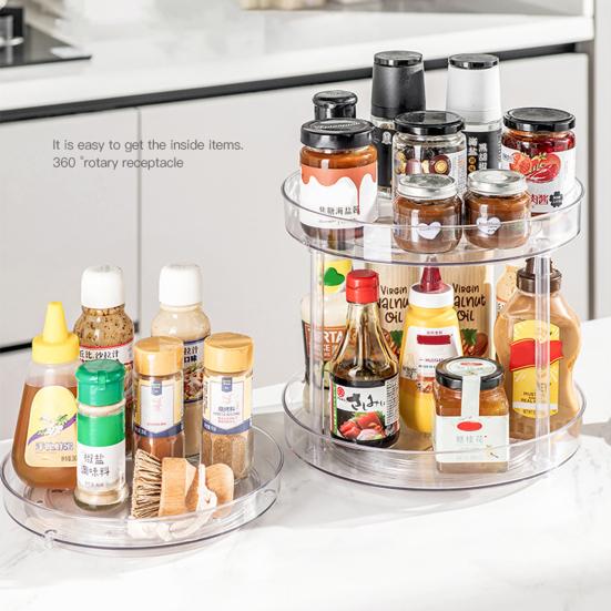 Yousheng Clear Spice Rack Lazy Susan Turntable Многоуровневая вращающаяся на 360 градусов полка для приправ Кухонный органайзер для столешницы