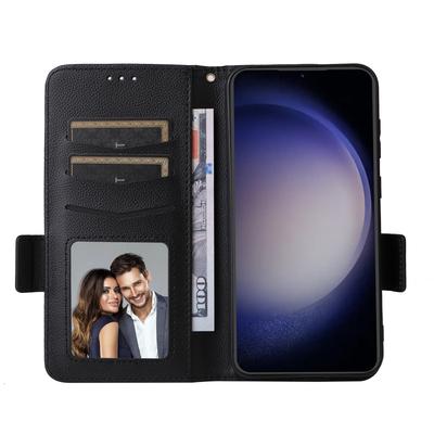 Чехол для Samsung Galaxy S24 FE с ремешком на запястье, текстура личи, кошелек из ПУ кожи, чехол для телефона
