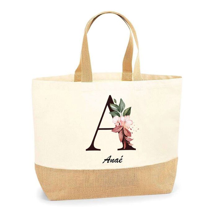 Cabas de Plage - PLANETEE - Anaé Lettre Fleur - Jute naturel - Multicolore - Fabriqué en France
