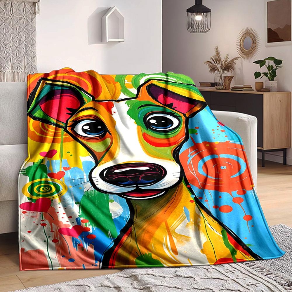 1pc Colorful Dog Art Blanket - Lightweight Flannel Fleece with Digital Printing, Soft Warm for Sofa, Travel, Camping, Office yy251018306