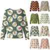Women's Casual Fashion Long Sleeve Standing Collar Single Breasted Christmas Print Workwear Jacket Tops