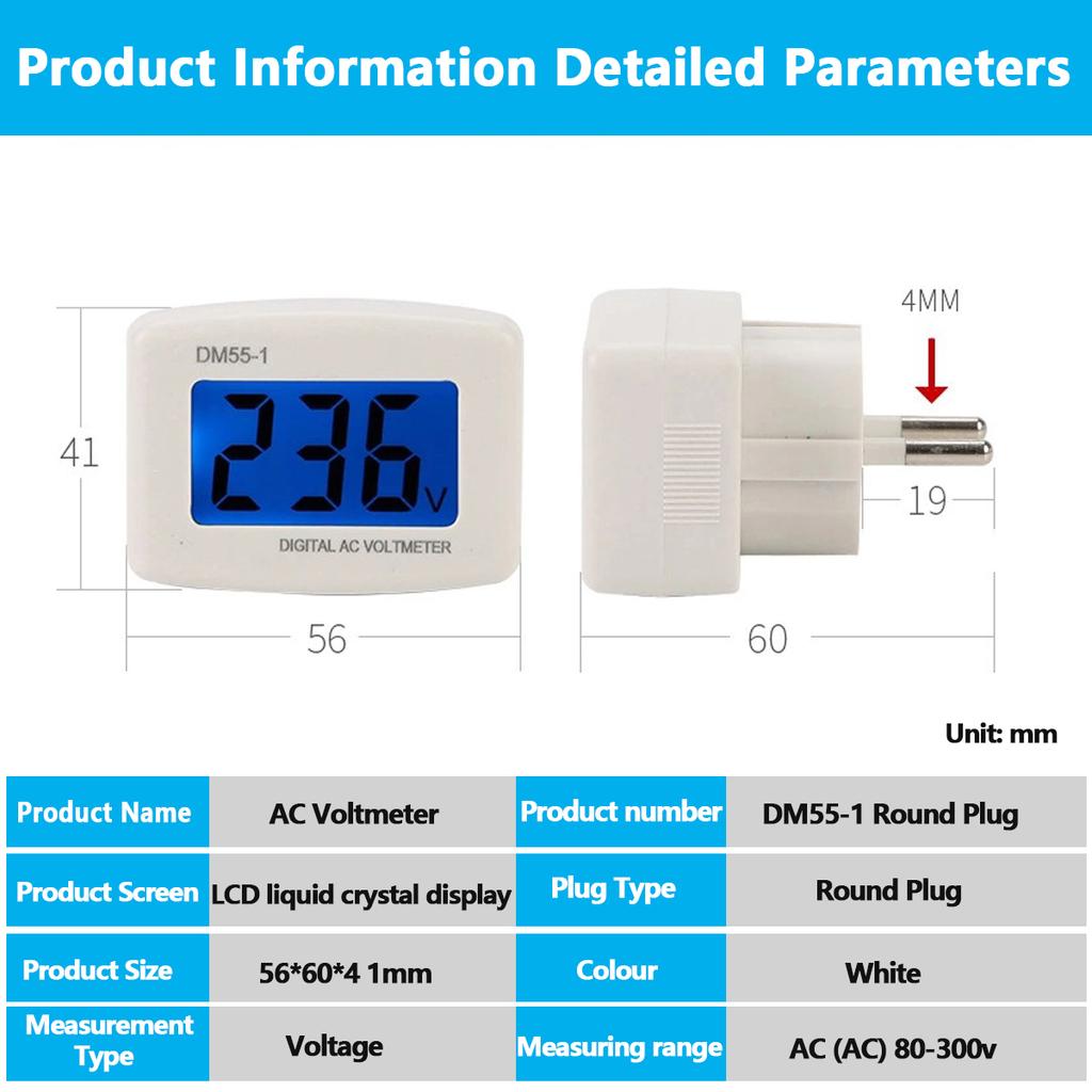 DM55-1 цифровой вольтметр, вилка европейского стандарта США, вольтметр, розетка, тестер напряжения, ЖК-дисплей, измеритель напряжения 110 В, 220 В, настенный плоский измеритель напряжения