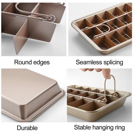 Форма для брауни с разделителями, прямоугольная, из пищевой нержавеющей стали, для шоколадного торта, маффинов, антипригарный противень