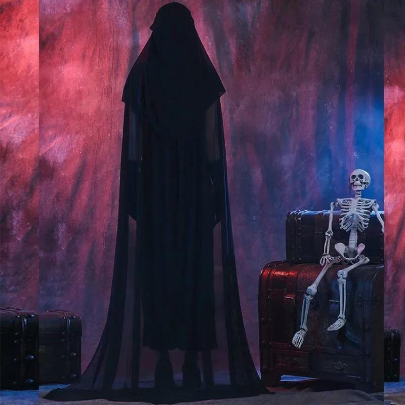 Костюм вампира-ведьмы на Хэллоуин, черное марлевое платье-плащ, костюм для косплея, одежда для выступлений на Хэллоуин