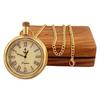 Antique Style Brass Pocket Watch Chain Wooden Box Roman Numbers Clock