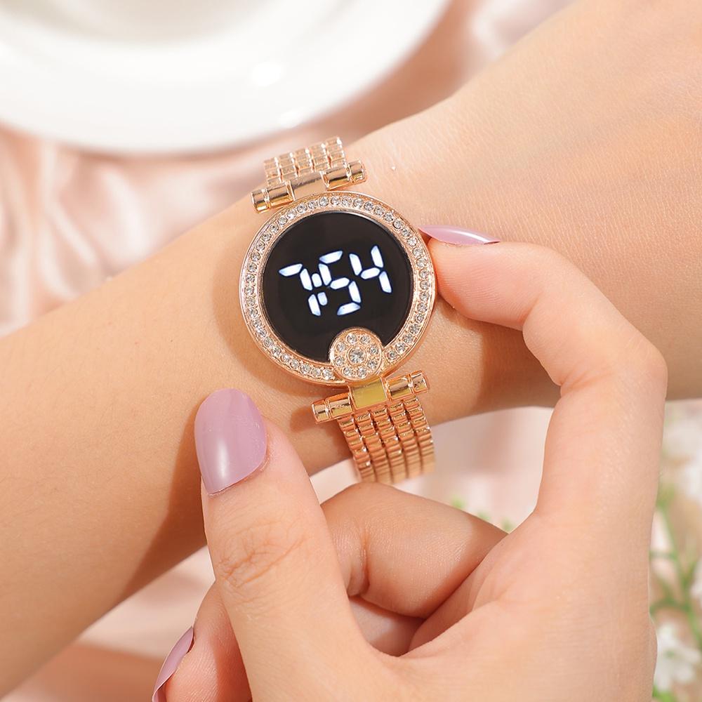 New Fashion Women Watches Luxury Ladies Rhinestone LED Digital Watch Simple Round Dial Alloy Strap Women Wristwatch Reloj Mujer