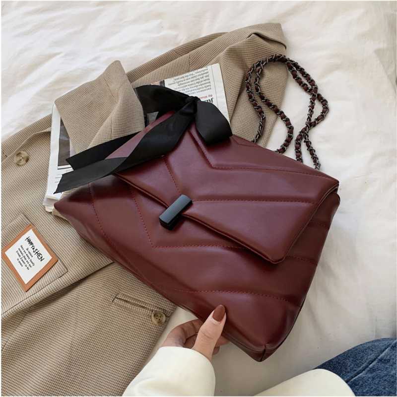 Женская модная сумка-мессенджер с цепочкой, корейская модная однотонная сумка через плечо, повседневная сумка большой вместимости