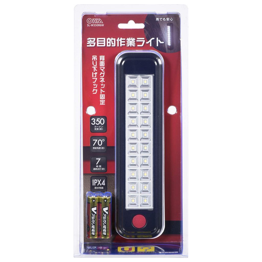 Светодиодный рабочий ручной фонарик OHM ELECTRIC с магнитной рабочей подсветкой на задней панели для использования на открытом воздухе и для работы в ночное время SL-W350R6W 08-0781 Свет, Крючок,